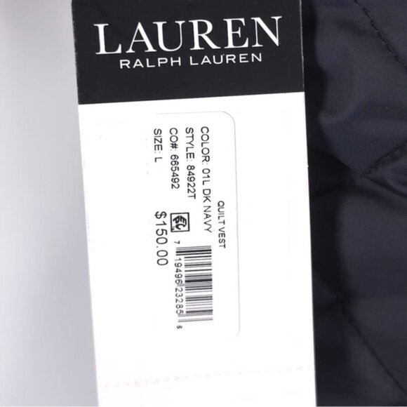 NWT LAUREN RALPH LAUREN Women’s Crest-Patch Diamond Quilted Vest Dark Navy LARGE - Picture 13 of 14